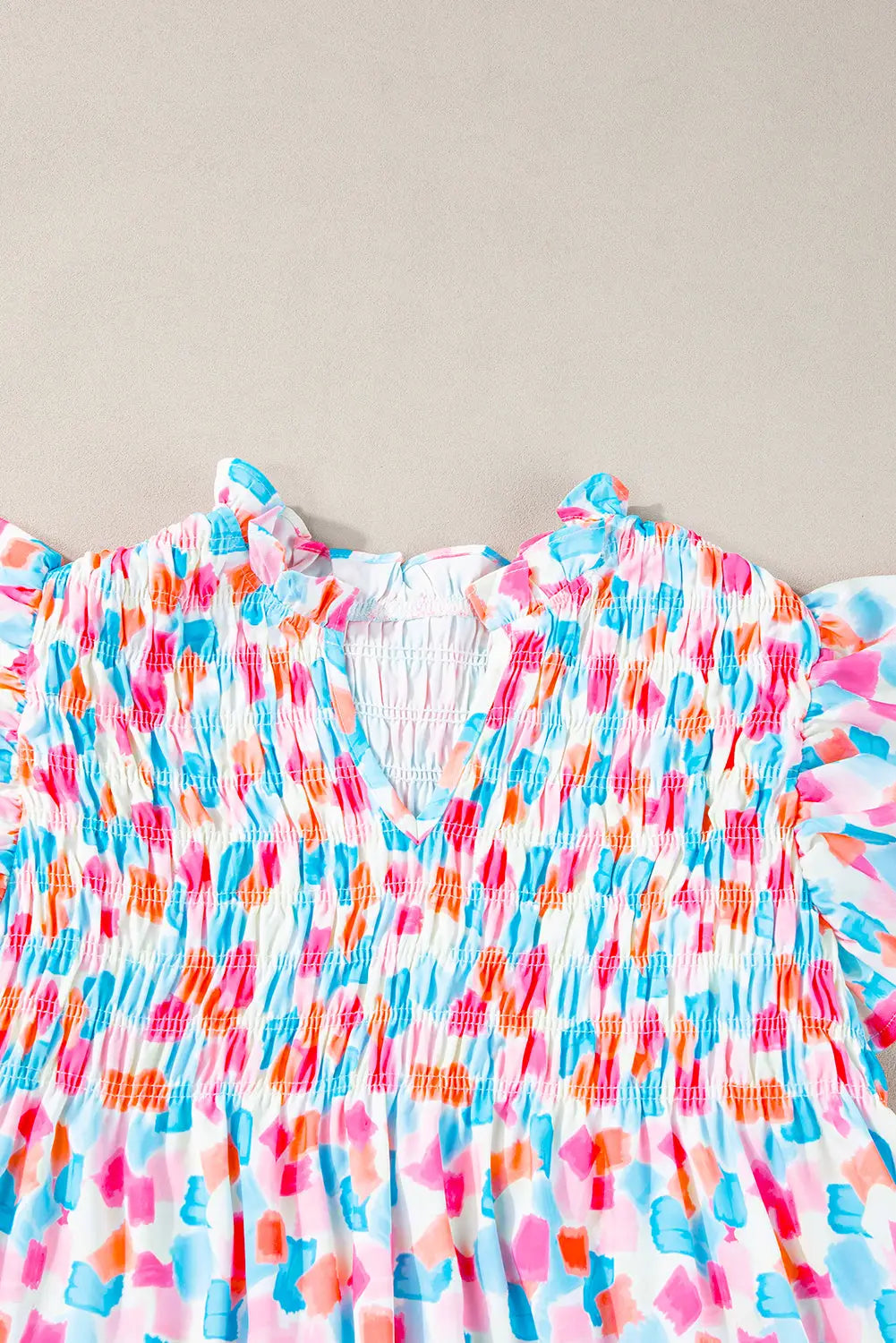 Shirred blouse - ruffled abstract print blouses