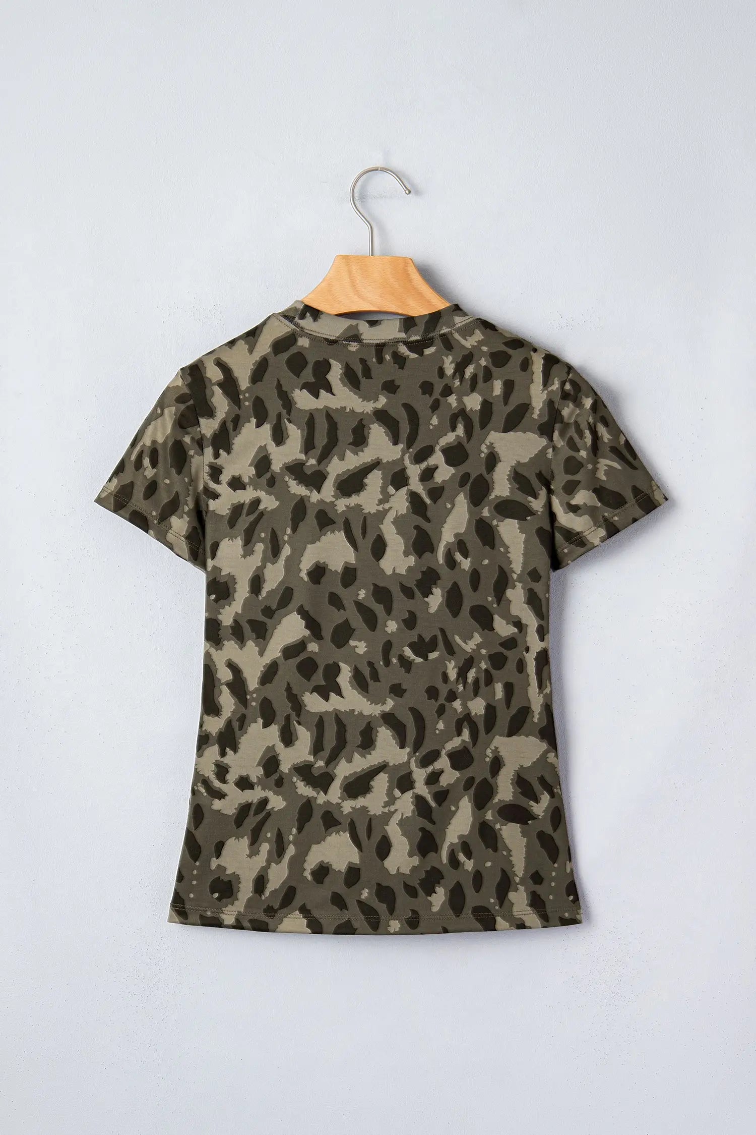 Leopard print slim tee mock neck short sleeve fitted sheath t-shirts