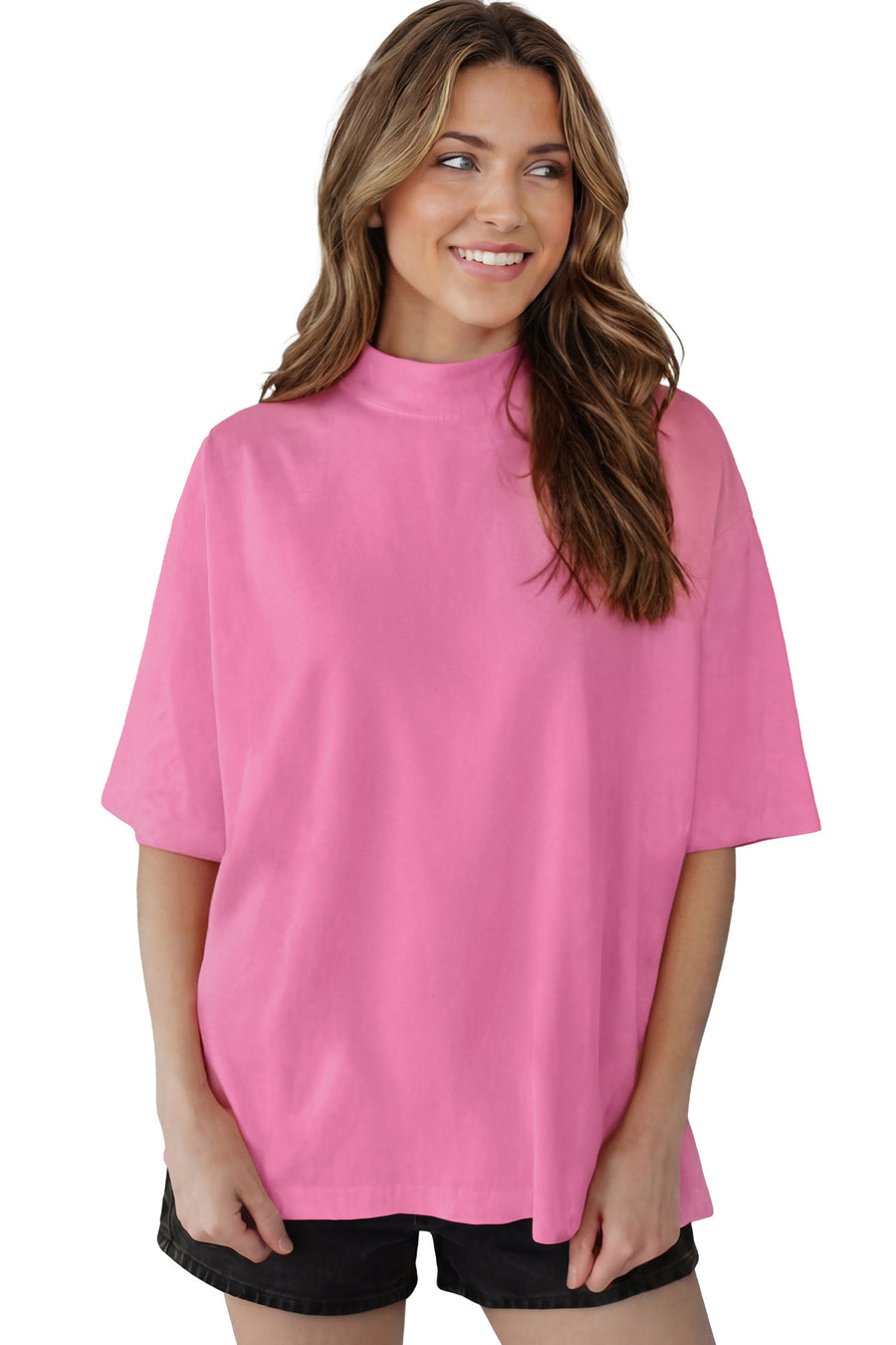 Solid Colour Oversized High Neck Tee Women UK