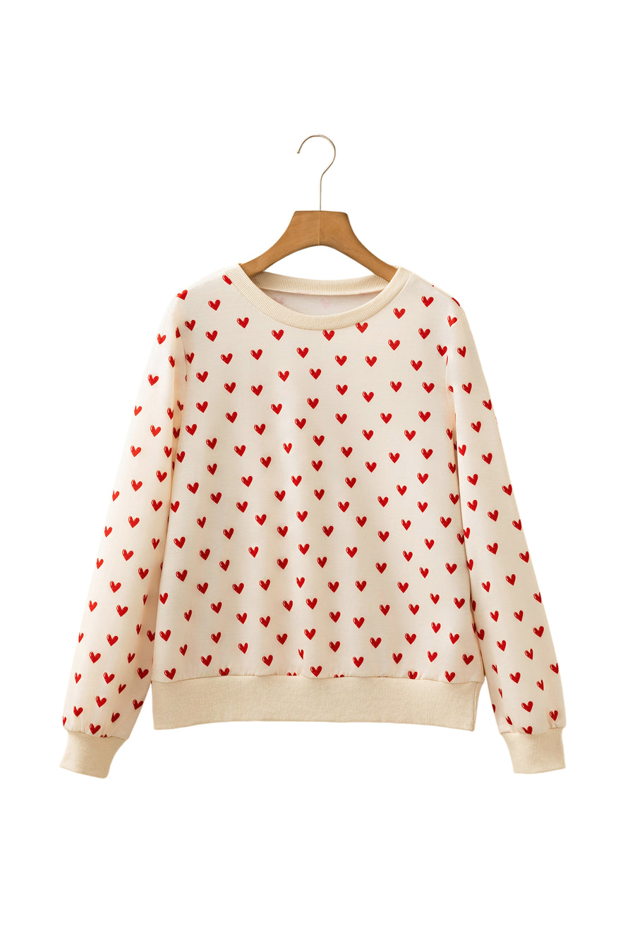 Heart Print Round Neck Long Sleeve Sweatshirt
