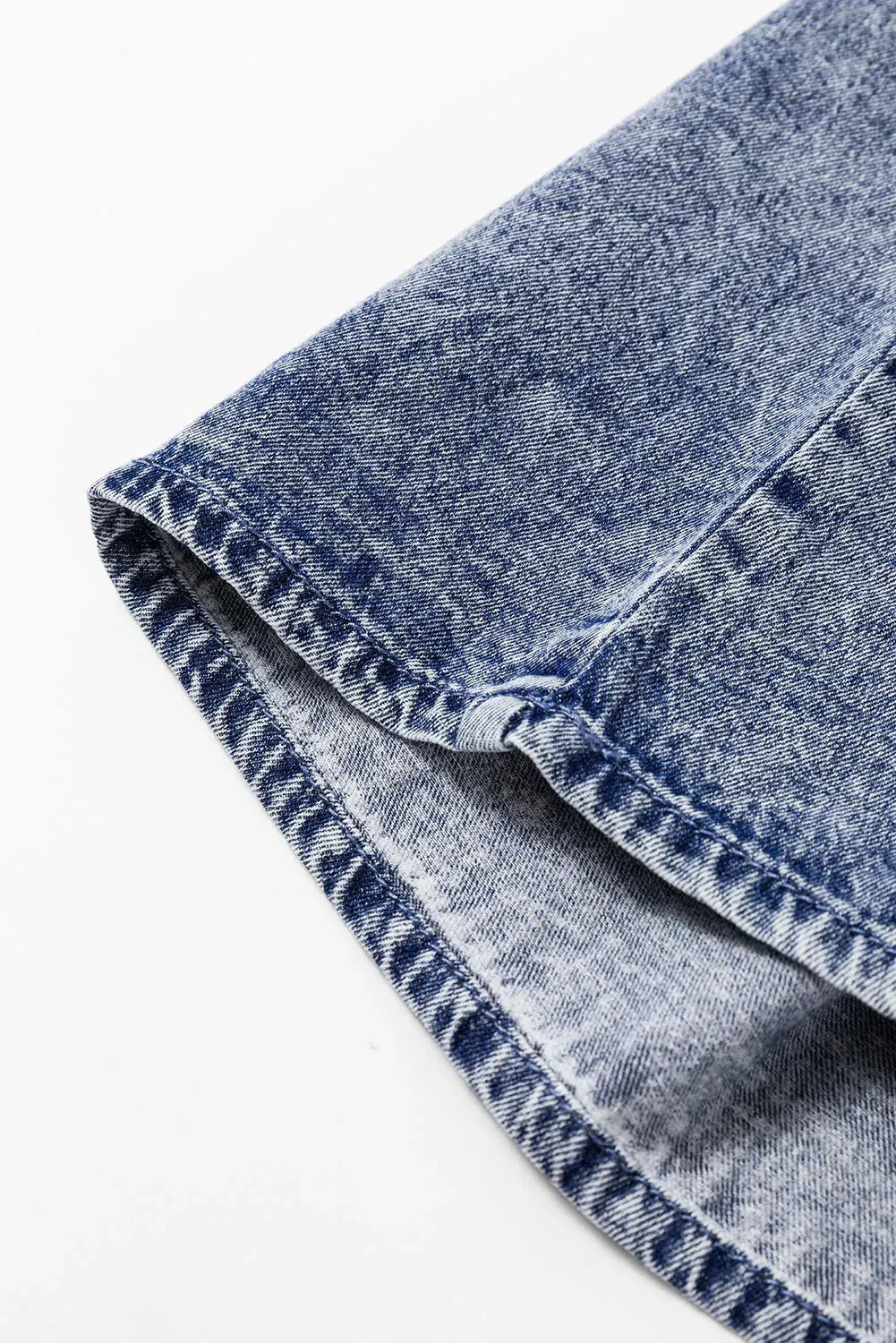 Denim Top - Dusk Blue Acid Wash Pearl Embellishments - Fashionfitz