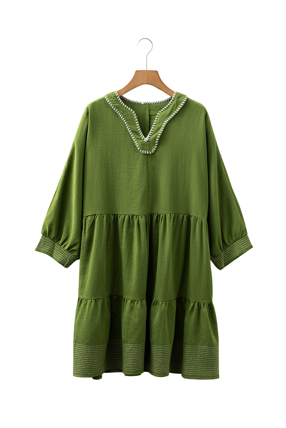 Stitch Detail Tiered V Neck Dress