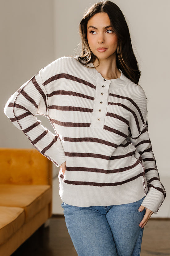 Casual Slouchy Striped Henley Jumper