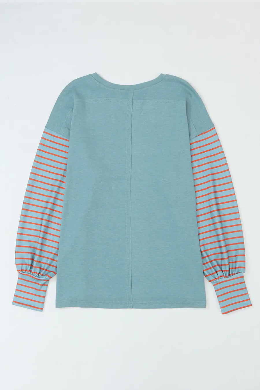 Green colorblock bishop sleeve top - striped casual chic