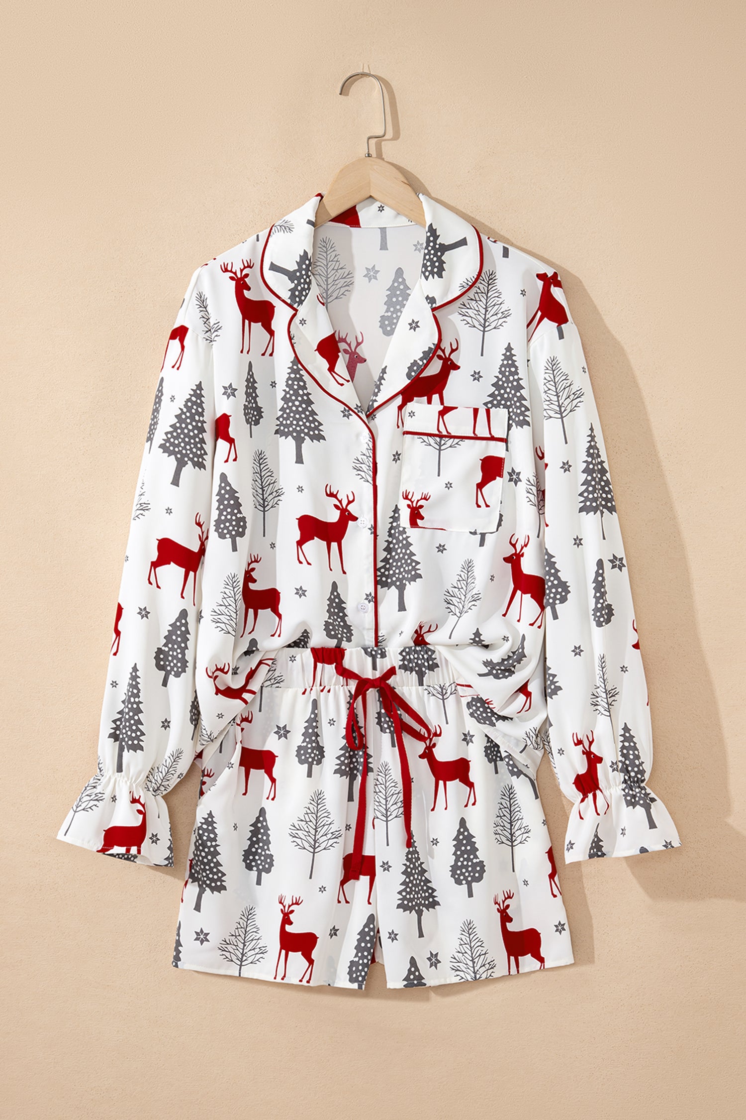 White Christmas Print Velvet Trim Pyjamas