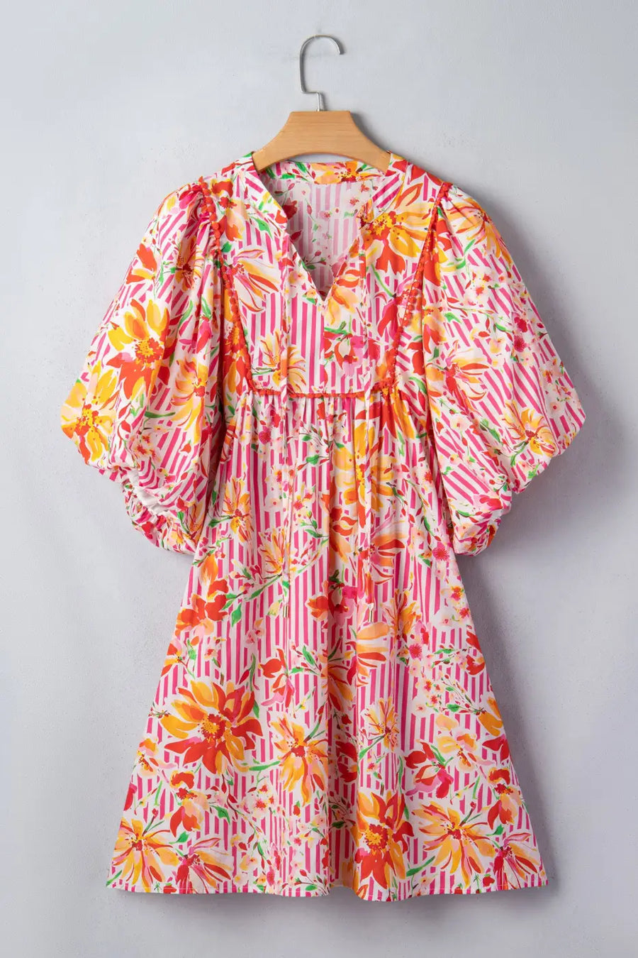 Women’s floral tie neck puff sleeve mini dress | fashionfitz