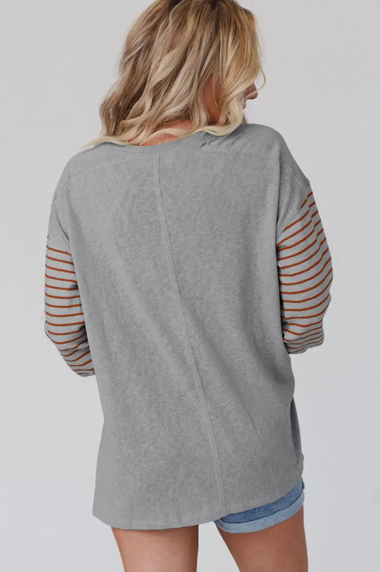 Green colorblock bishop sleeve top - striped casual chic