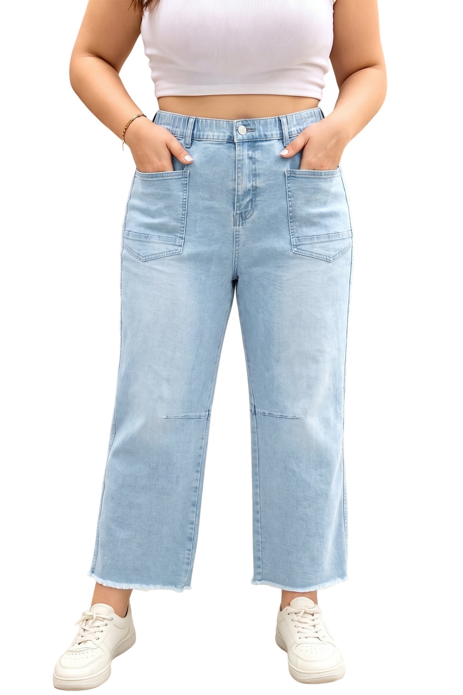 Plus size raw cut shift jeans — back view