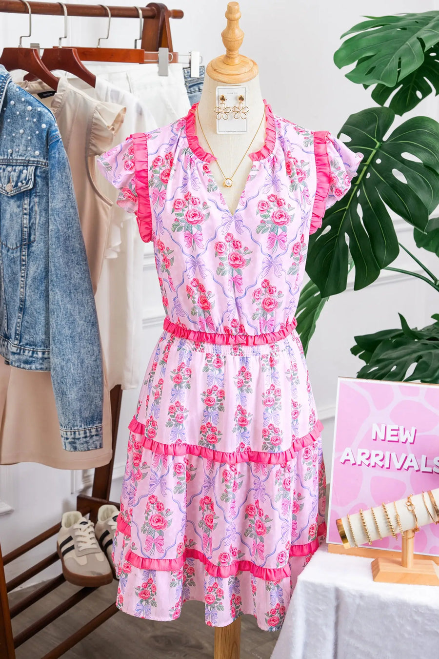 Purple Tiered Ruffles Sleeveless Summer Floral Dress Women UK