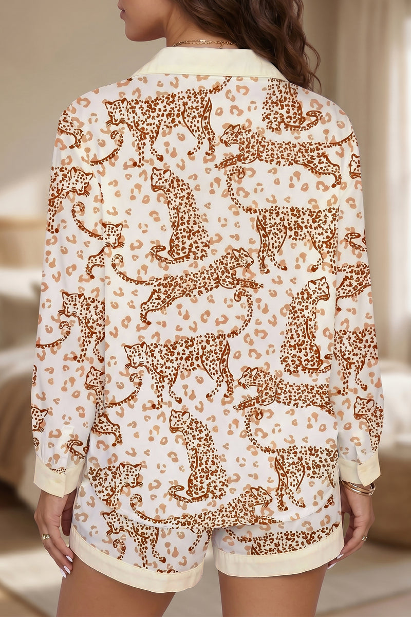 Leopard Print Colorblock Long Sleeve Lounge Set Women UK