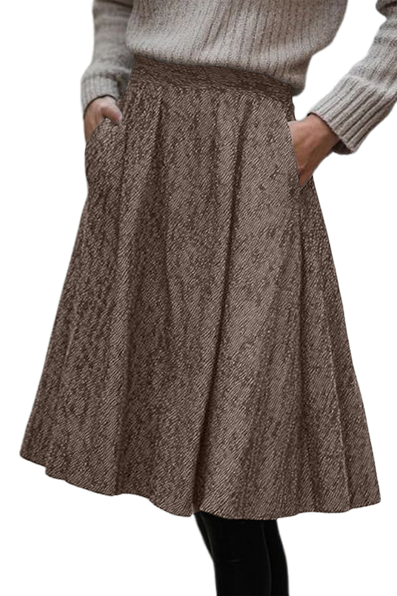 Textured Pleated Elastic Waist A-Line Midi Skirt Women UK