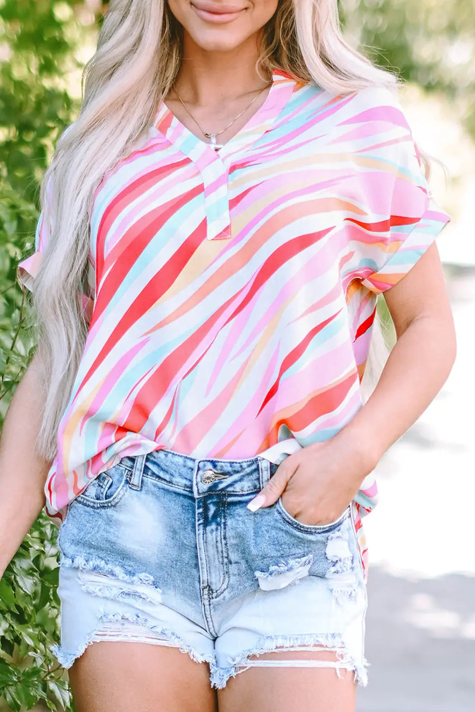 Abstract high low short sleeve blouse | fashionfitz
