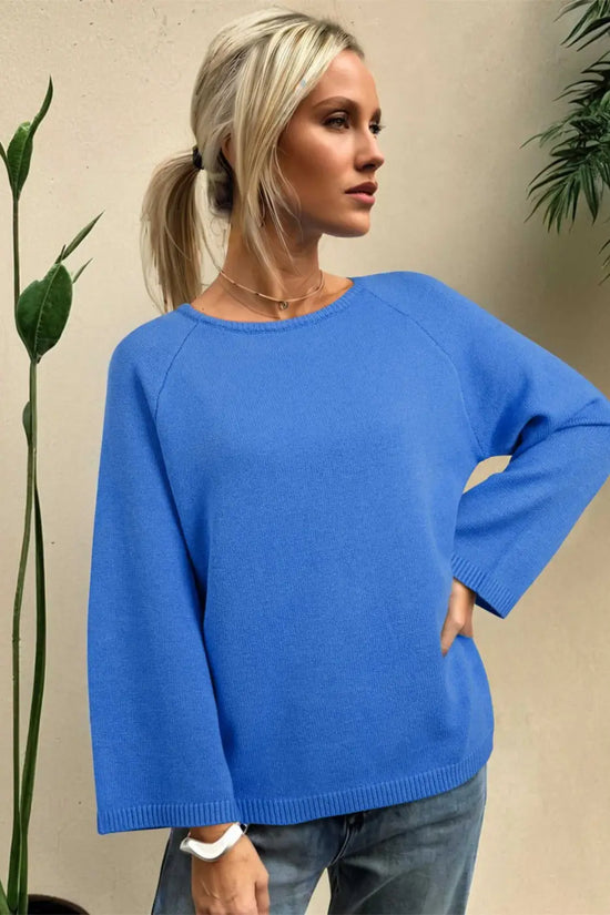 Blue Bell Sleeve Loose Knit Jumper featuring oversized silhouette and ribbed cuffs, ideal for casual autumn fashion.