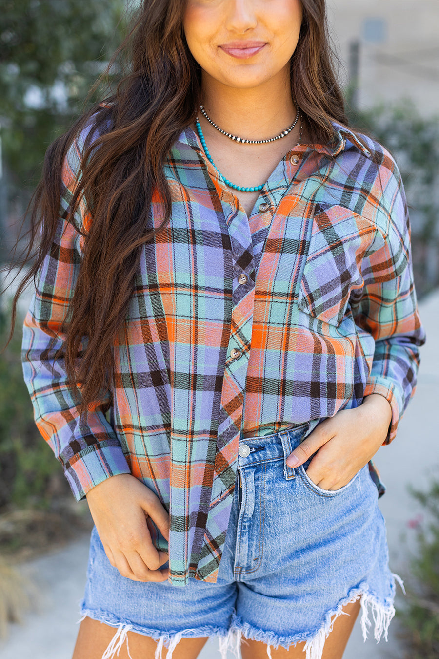 Plaid Print Loose Fit Cotton Shirt Women UK | Western