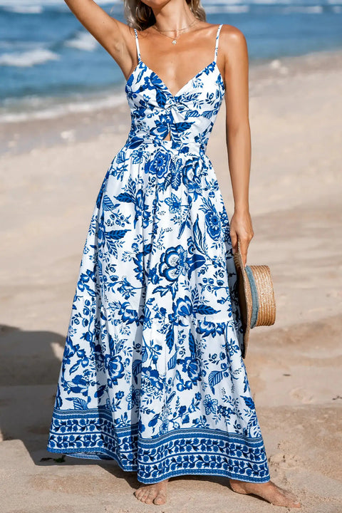 Sky Blue Twisted Bust Spaghetti Strap Backless Maxi Dress Women UK