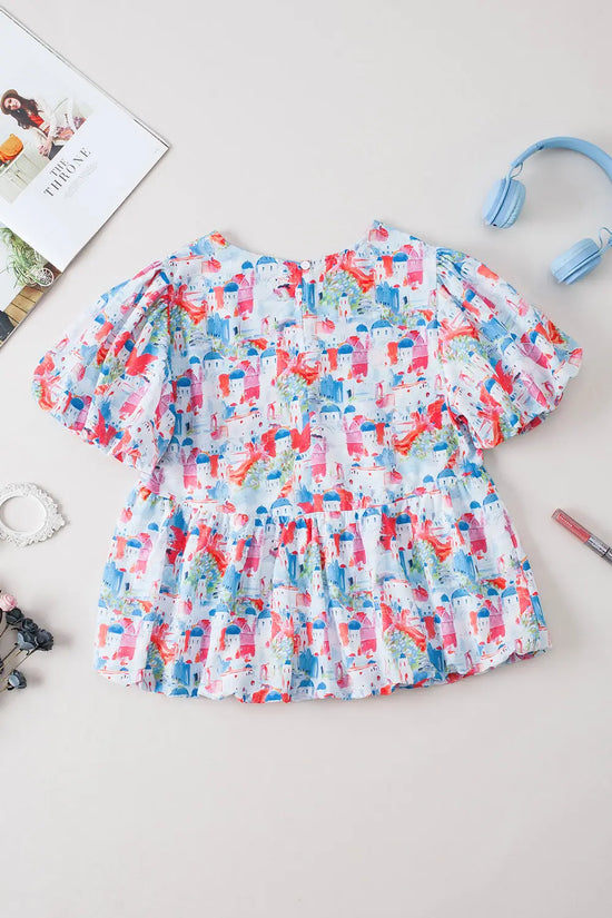 Sky blue parisian avenue babydoll top - women’s tunic blouse