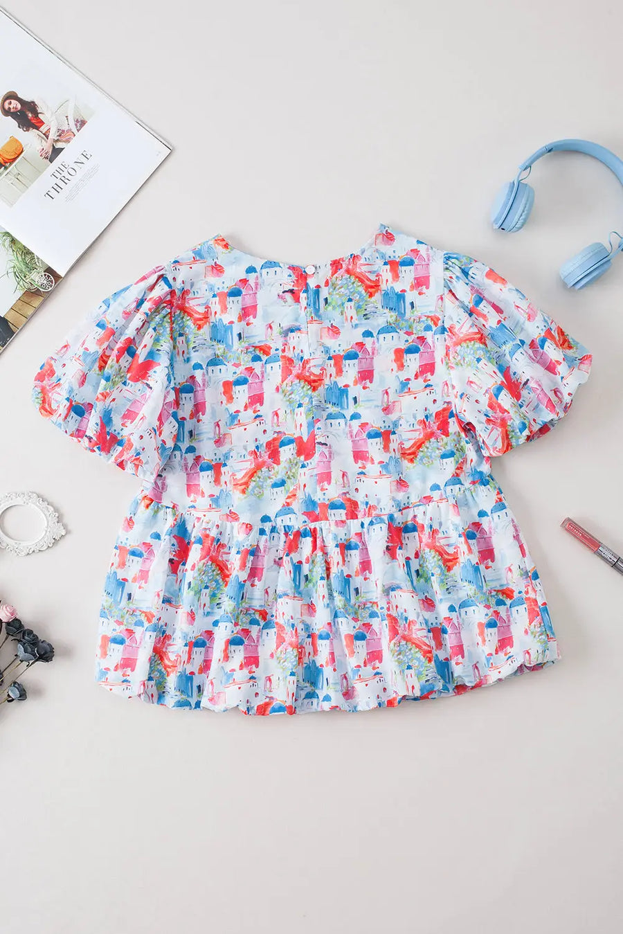 Sky blue parisian avenue babydoll top - women’s tunic blouse