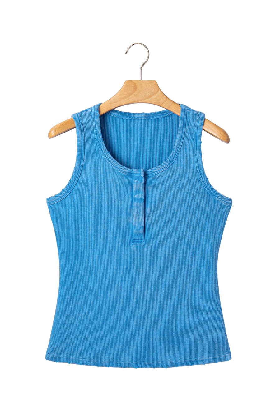 Vintage Distressed Ribbed Mineral Wash Button Neck Tank Top