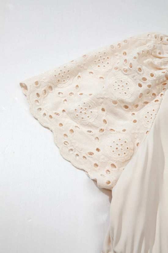 Apricot plus size v neck lacy embroidery patchwork short sleeve maxi dress