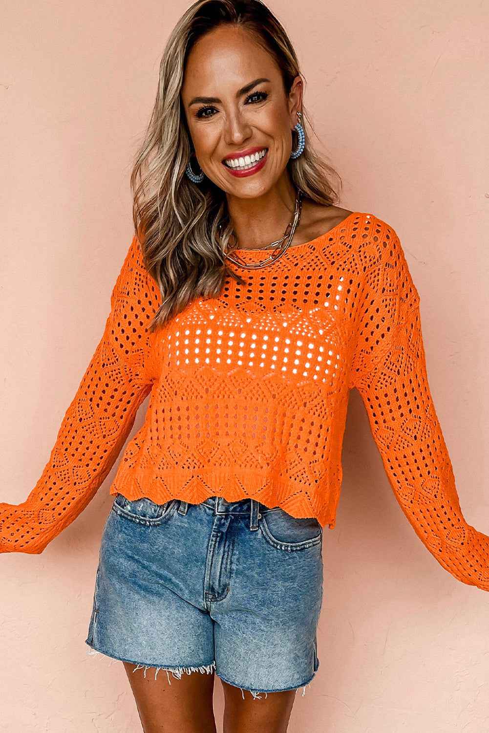 Carrot Crochet Scallop Edge Sweater
