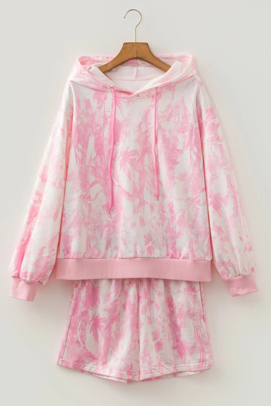 Abstract Print Hoodie & Slim Shorts Set
