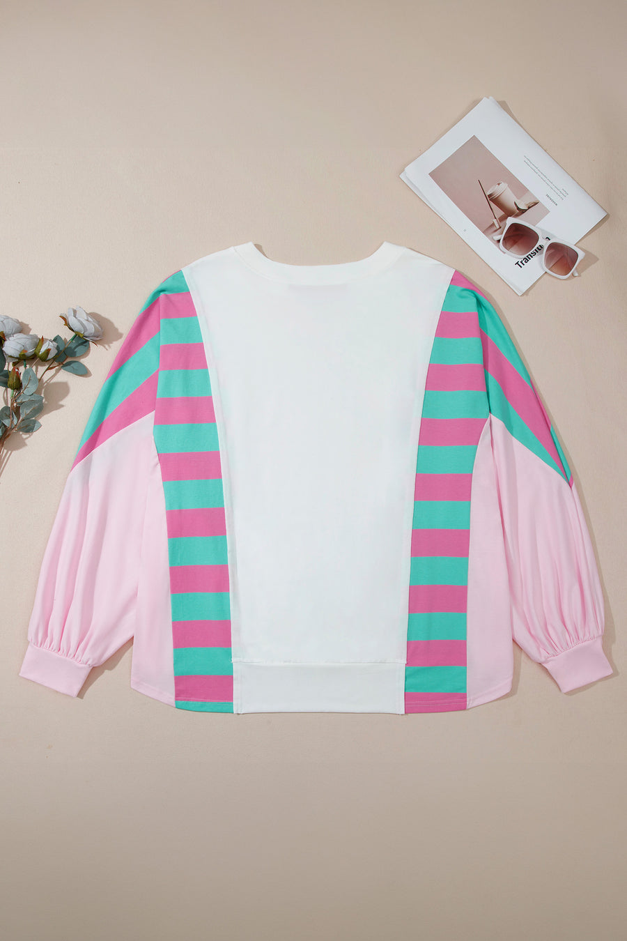 Plus Size Stripe Colorblock Shift Long Sleeve Blouse Women UK