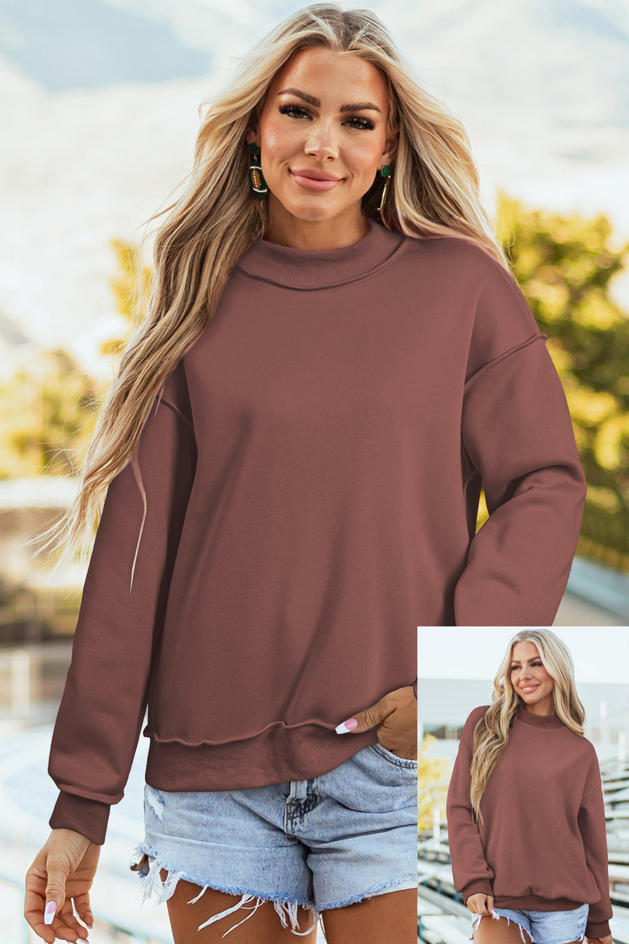 Drop Shoulder Reversible Mock Neck Sweatshirt Women UK