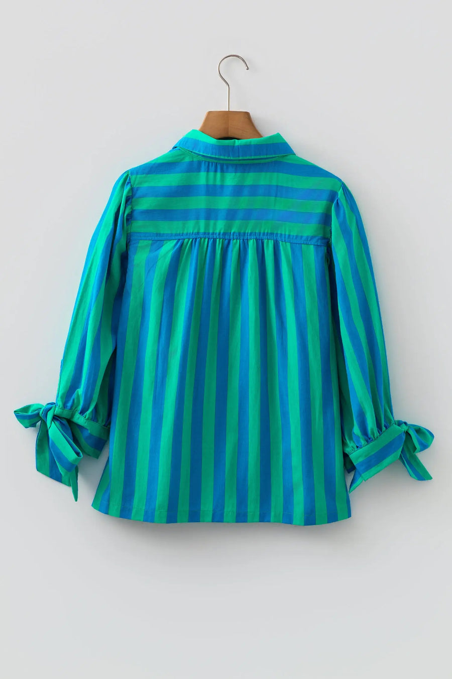 Stripe Tie Puff Sleeve Button Down Shirt Women UK