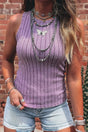 Ribbed mineral wash tank top slim fit round neck sleeveless tops