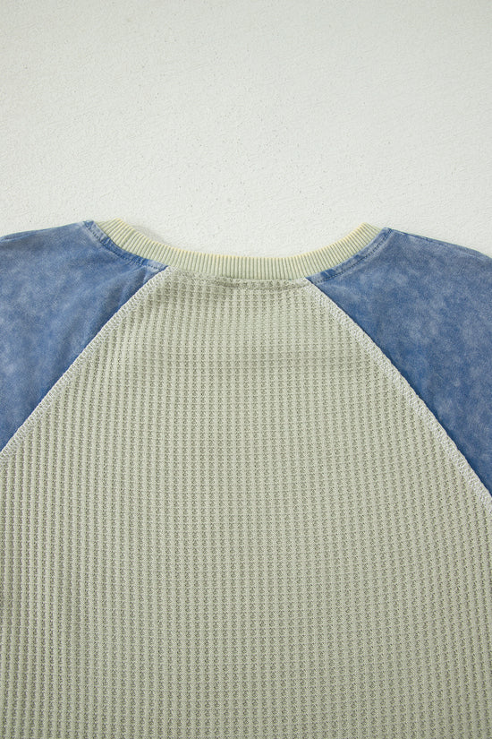 Waffle Knit Seam Detail Colour Block Patchwork Short Sleeve Top