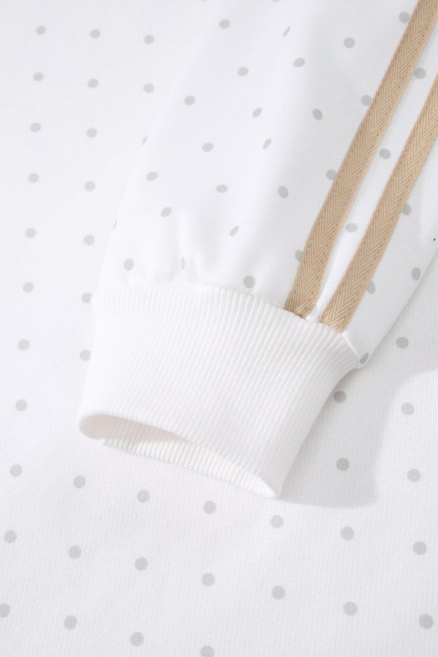 White Polka Dot Stripe Casual Sweatshirt & Shorts Set
