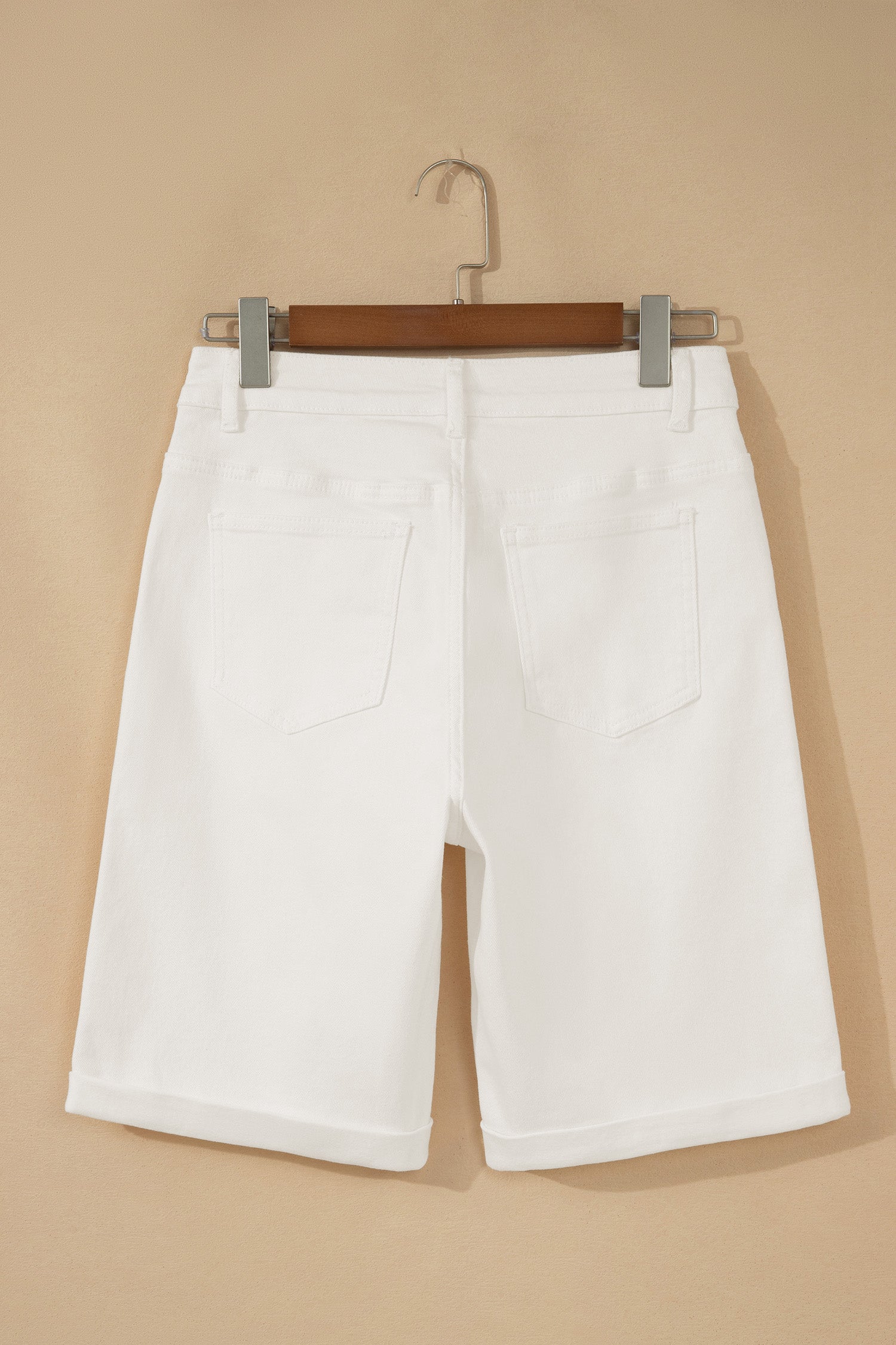 Rolled Cuffs Denim Bermuda Shorts Women UK | White