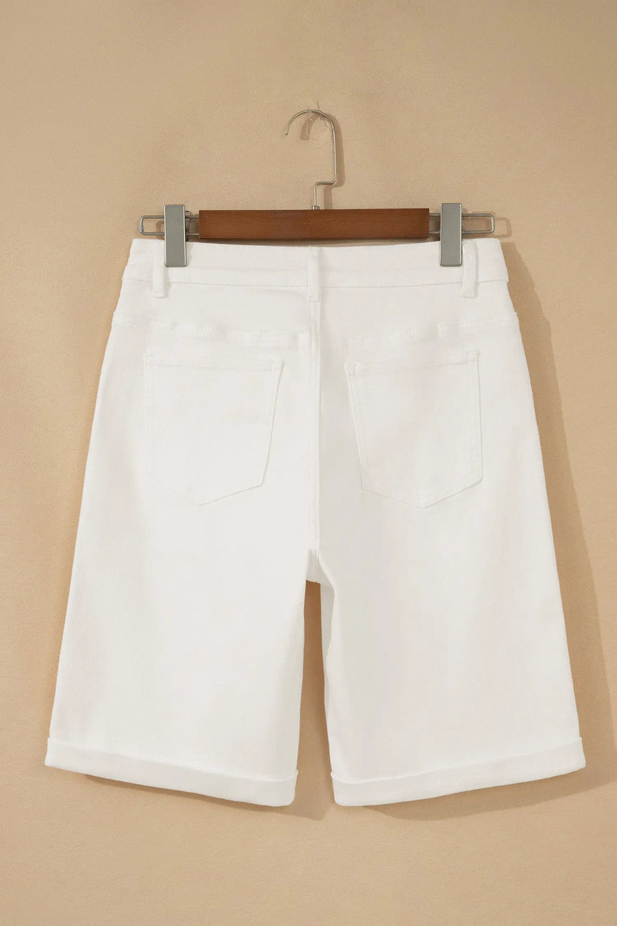 Women's rolled cuffs denim shorts detail view hem cuff