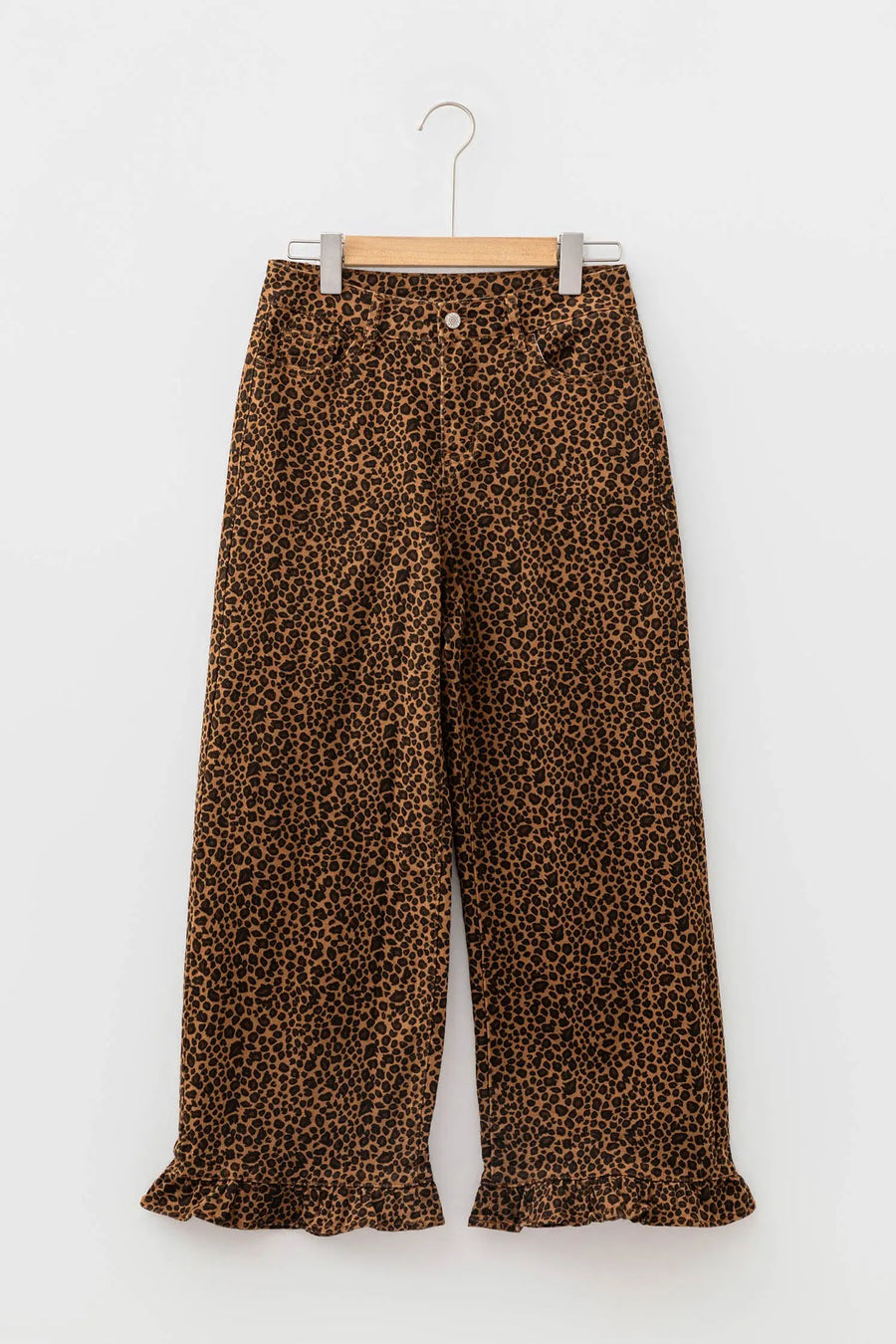Brown Leopard Print Ruffled Hem Shift Jeans