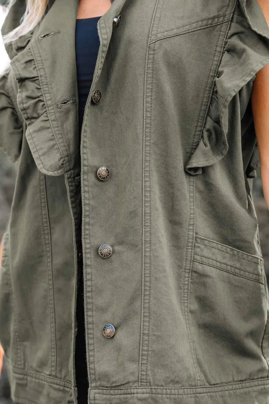 Green Bay Ruffled Denim Vest