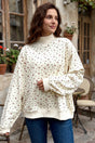 Beige Ribbed Floral Patchwork High Neck Baggy Sweatshirt