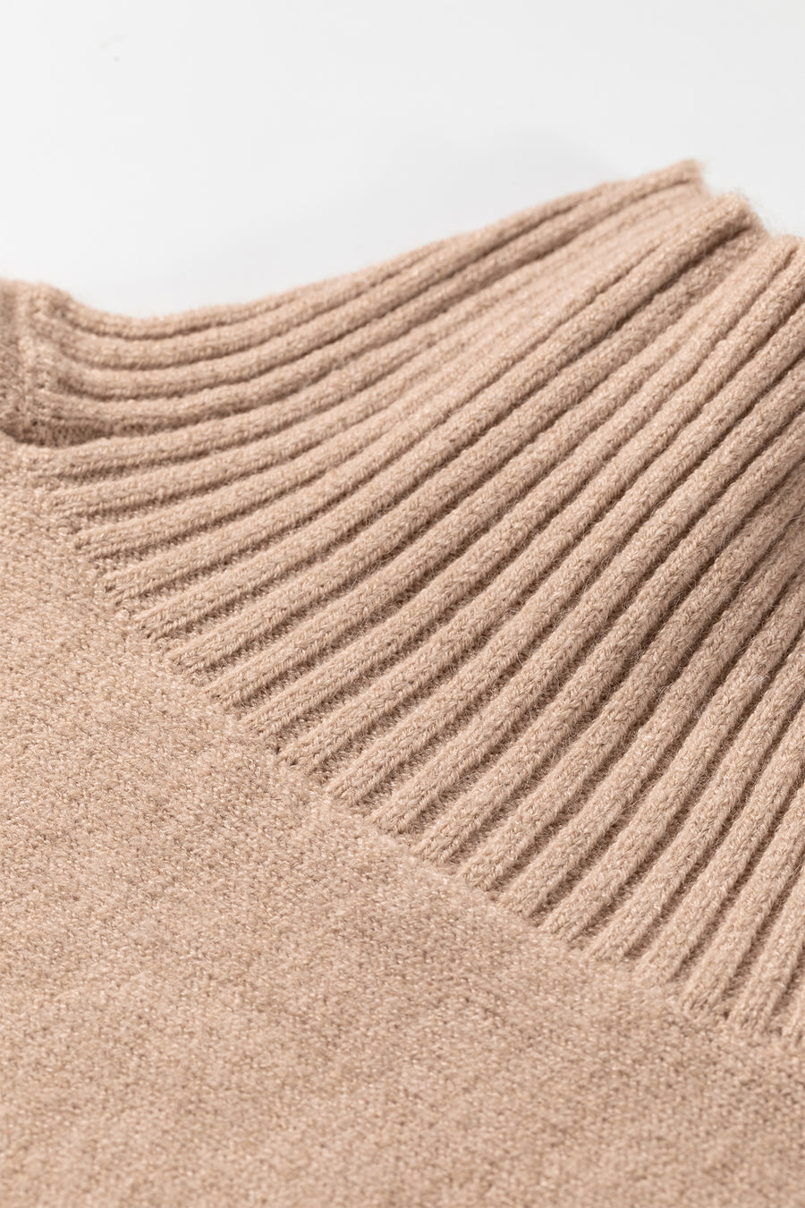 Beige High Neck Short Sleeve Washed Knit Sweater Women UK