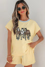 Ribbed knit sequin horse patch two-piece short set side view — Fashionfitz UK