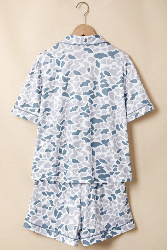 Camouflage print lapel shirt & shorts 2-piece pyjama set beige pajamas