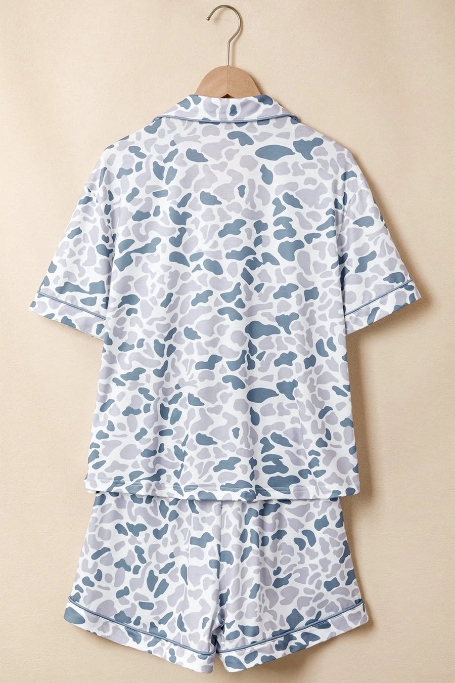 Camouflage print lapel shirt & shorts 2-piece pyjama set beige pajamas
