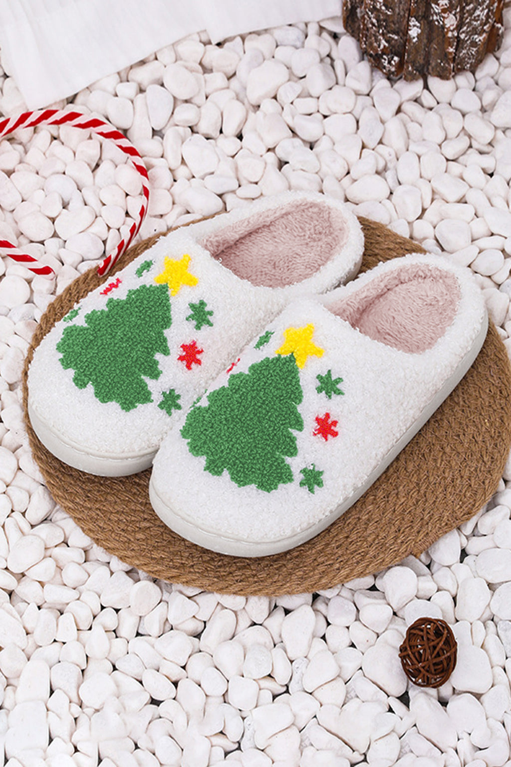 White Christmas Gingerbread Man Plush Home Slippers