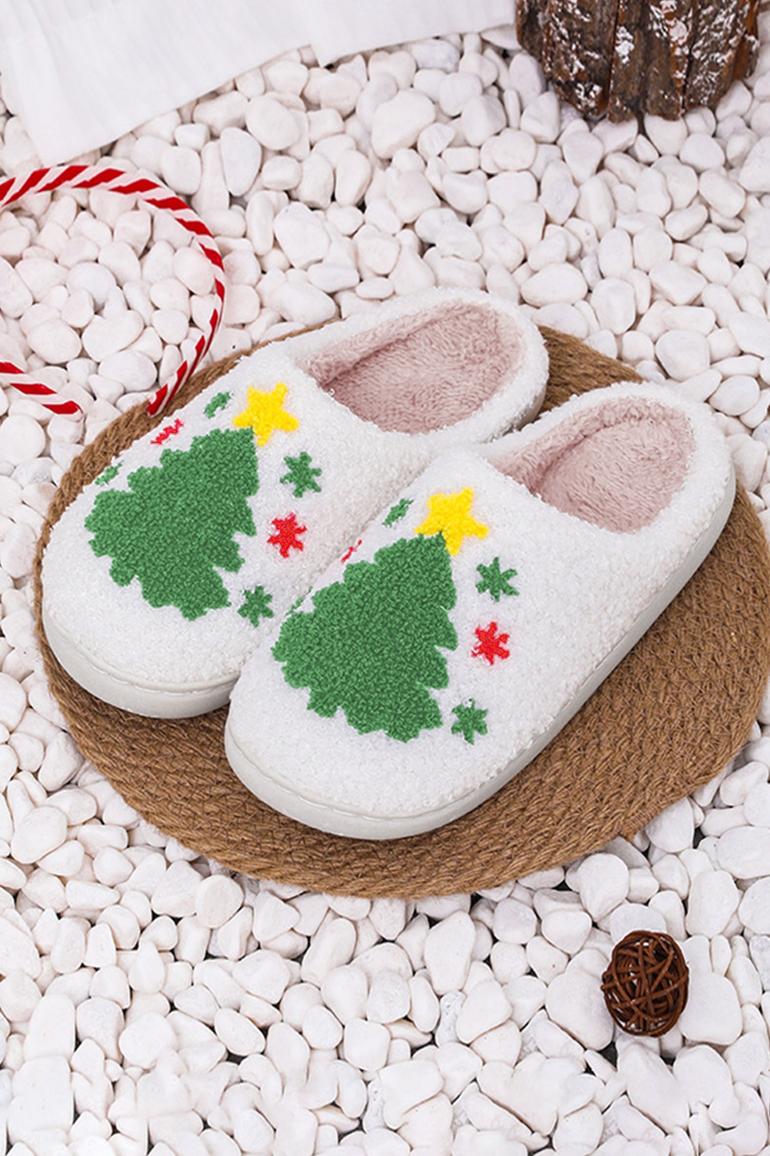 White Christmas Gingerbread Man Plush Home Slippers