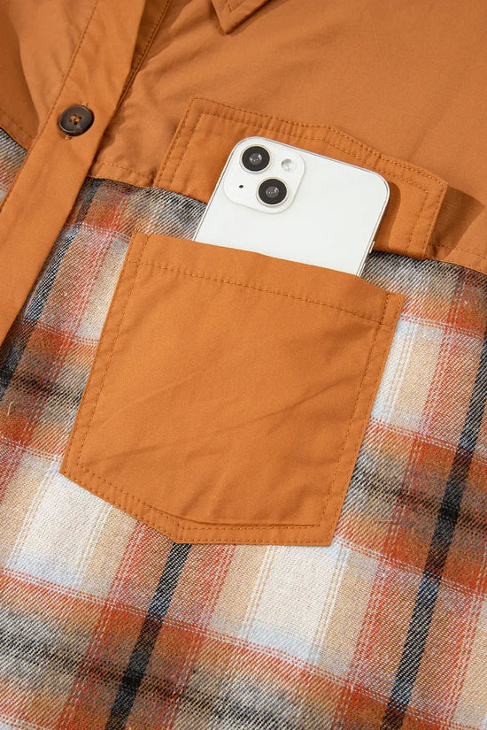 Khaki plaid colour block shirt dress long sleeve ruffle hem women uk | fashionfitz