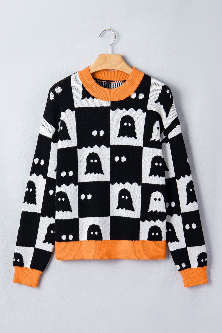 High Neck Drop Shoulder Geometric Print Sweater