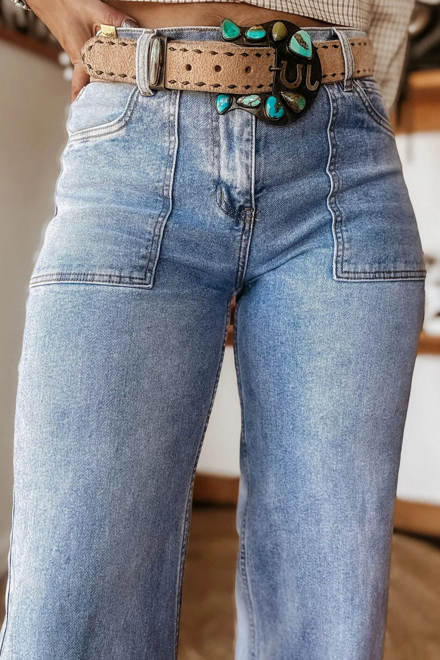 Turn-Up Cuff Wide-Leg Loose Jeans