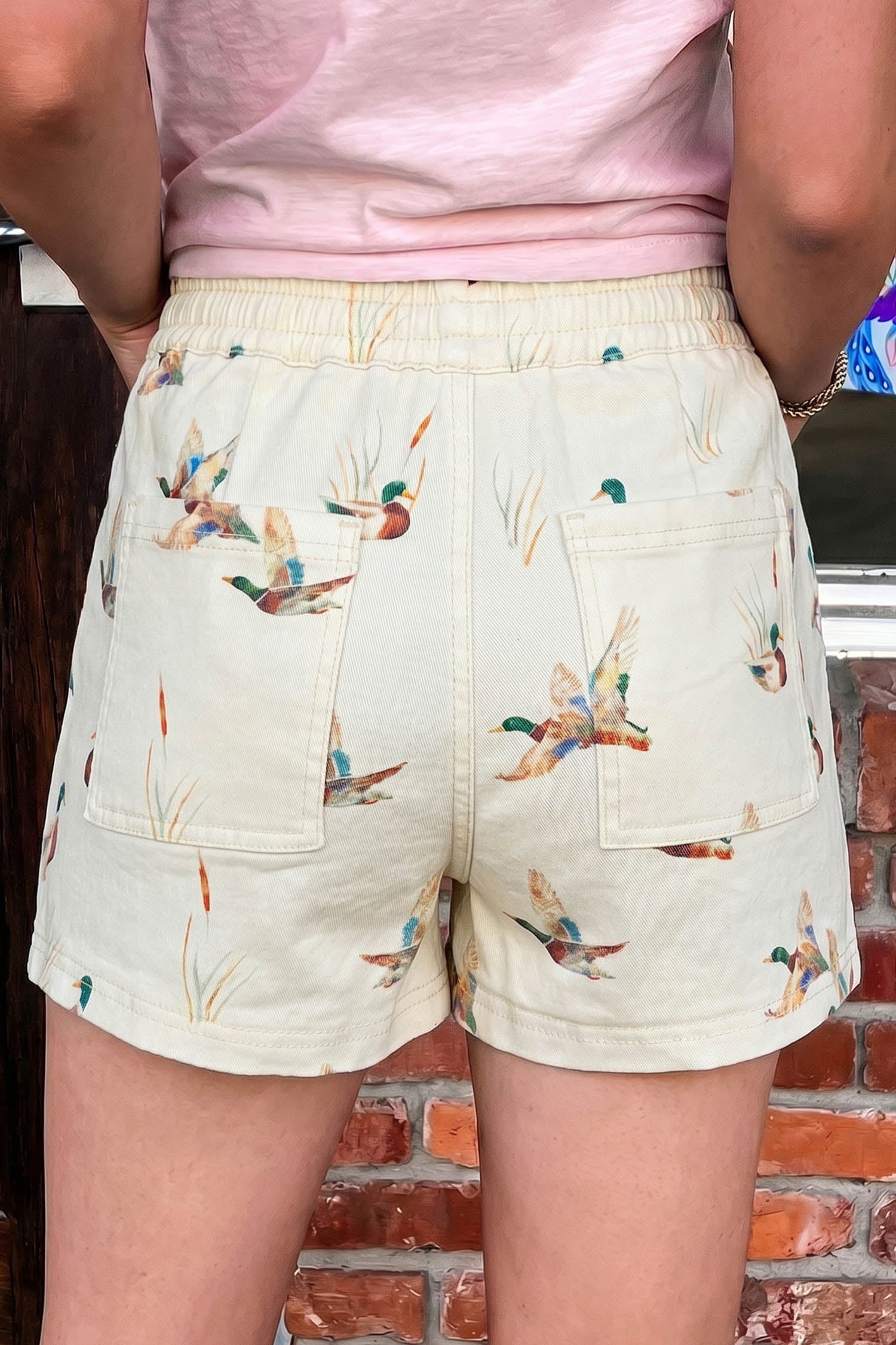 Duck Print Drawstring Denim Shorts Women UK