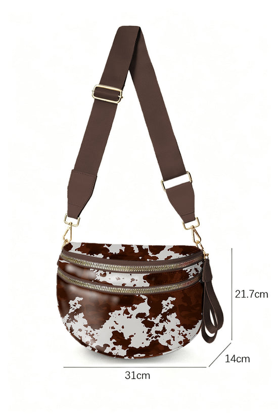 Cow Print Double Zip Crossbody Bag Women UK