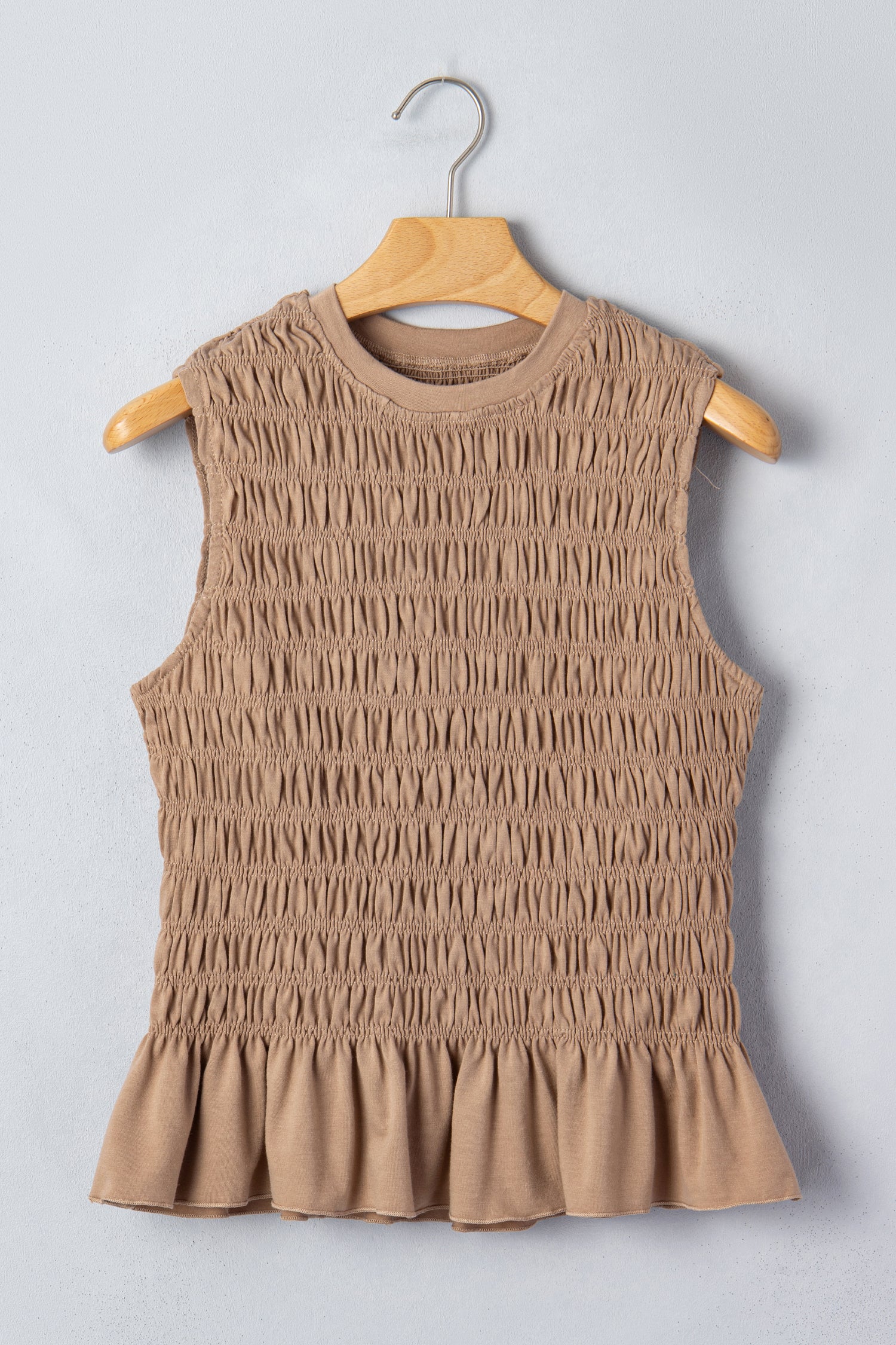 Smoke Gray Shirred Ruffle Hem Tank Top Women UK