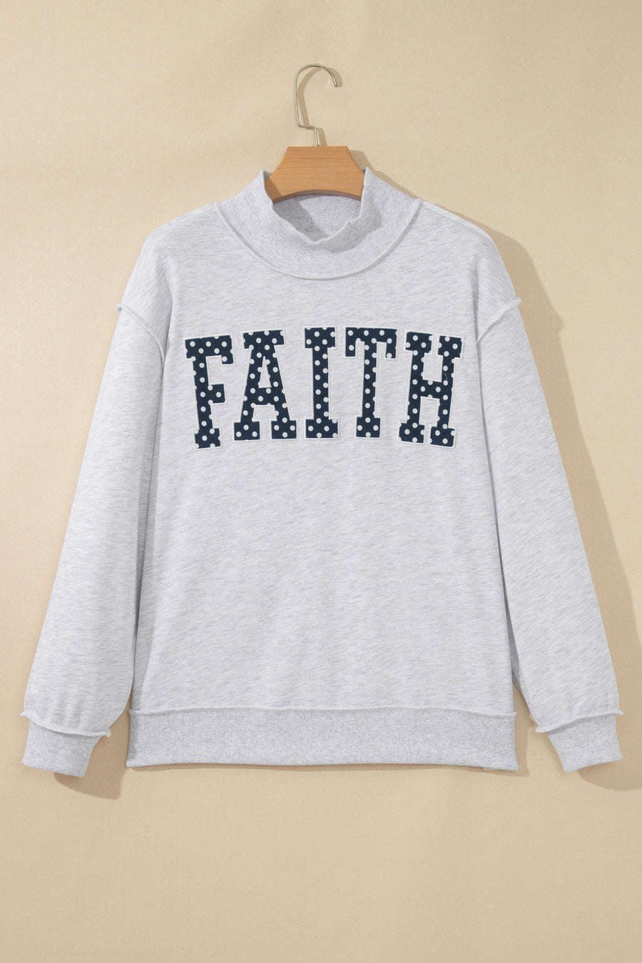 Light Grey Polka Dot Slogan High Neck Baggy Sweatshirt