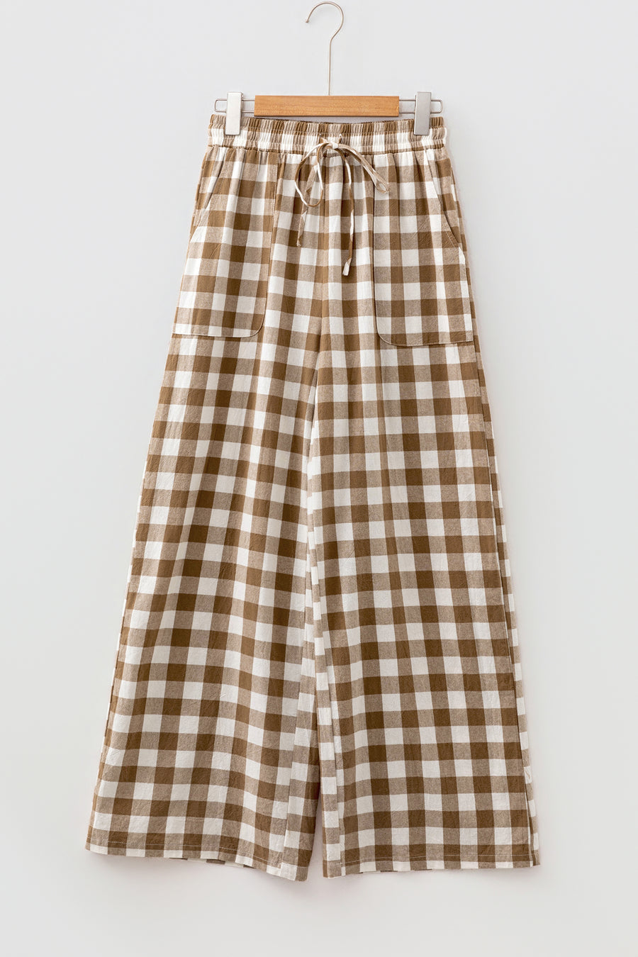 Gingham Wide Leg Trousers Women UK — full length view on model | Fashionfitz UK